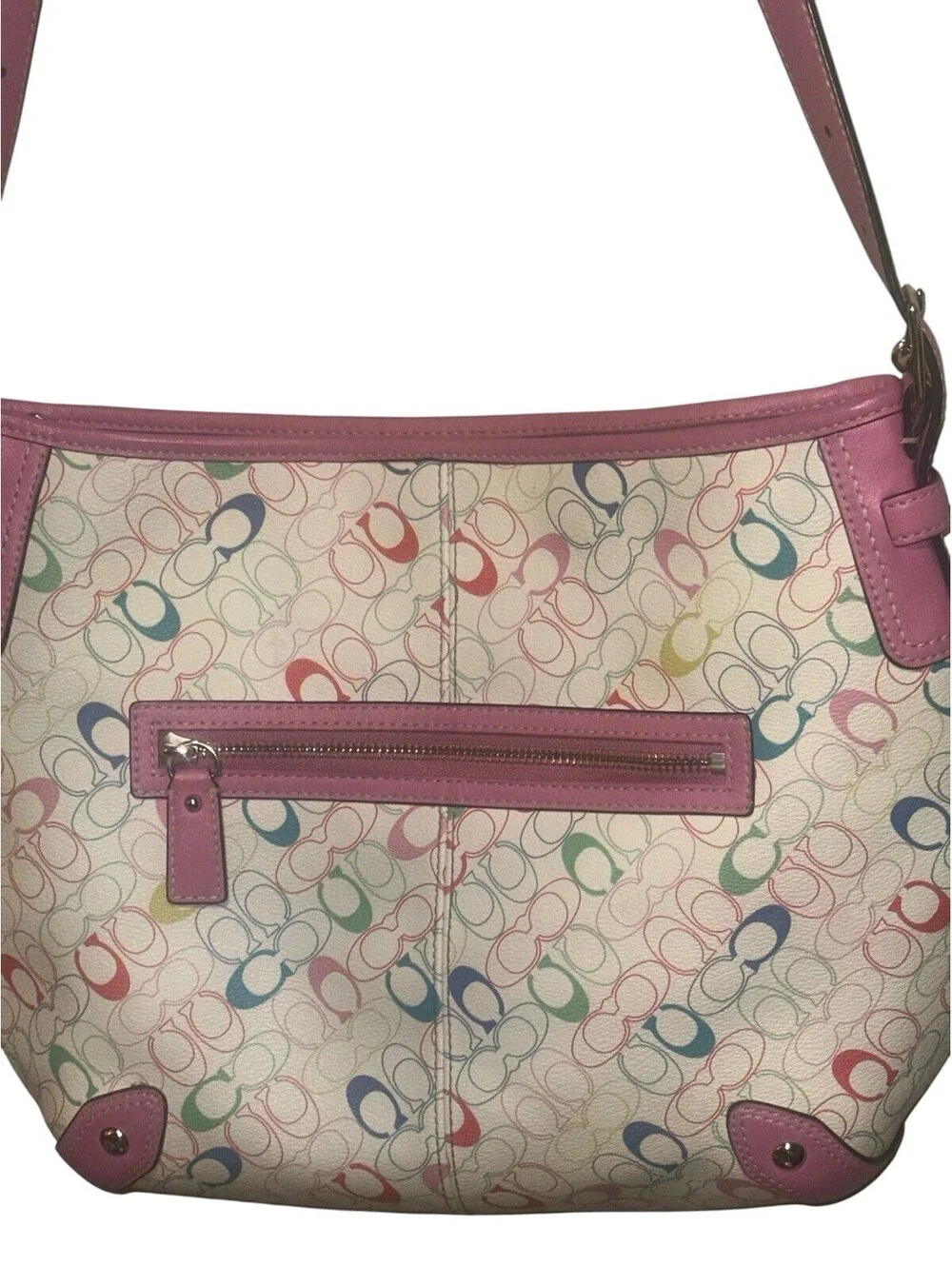 COACH HERITAGE CHELSEA PINK TRIM LOGO SIGNATURE SHOULDER BAG F16481 Extra Strap